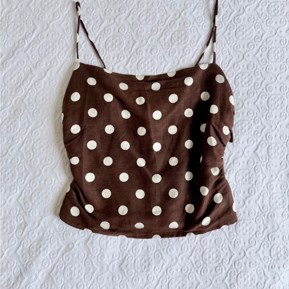 Polka Dot Spaghetti Strap Cami Top - Brown